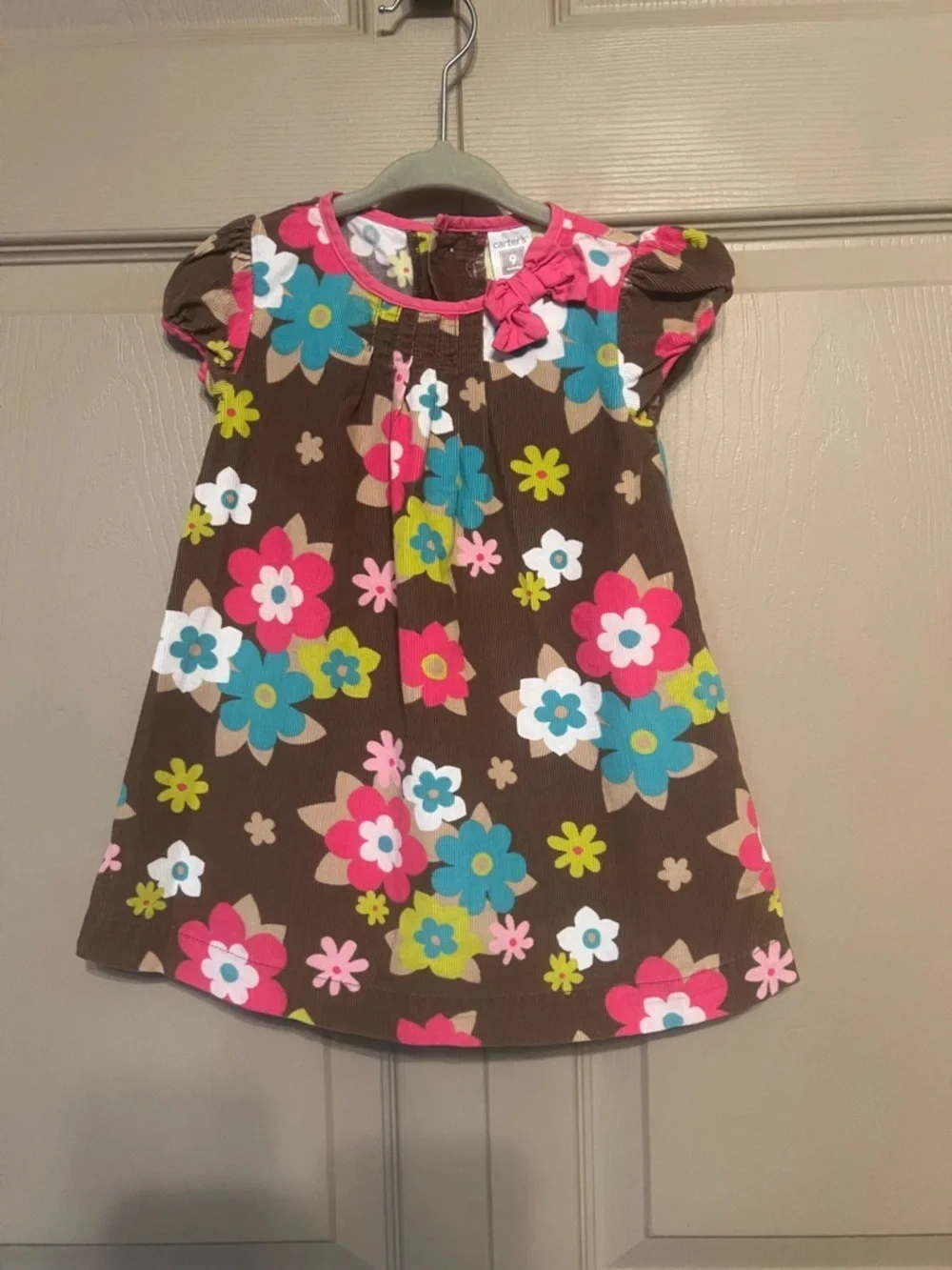 Carter's Bright Pink Floral Toddler Dress with Brown Base